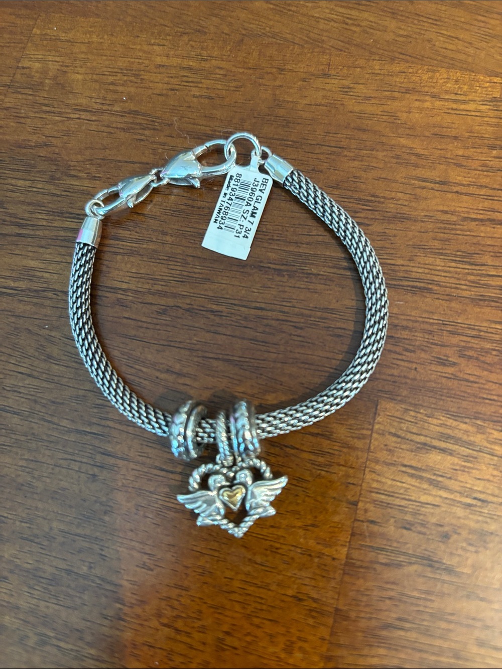 Brighton Silver-Tone Woven Bracelet with Heart & Wings Charm
